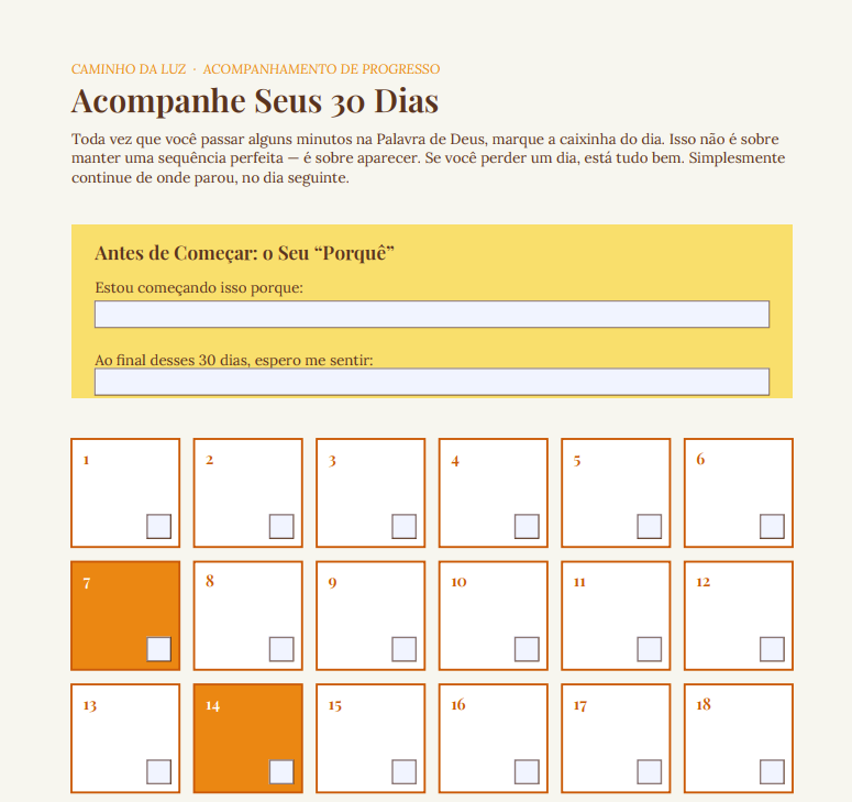 Acompanhamento de Progresso — tracker 30 dias